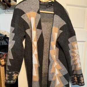 Geometric Patterned Gray and Tan Women's Sweater